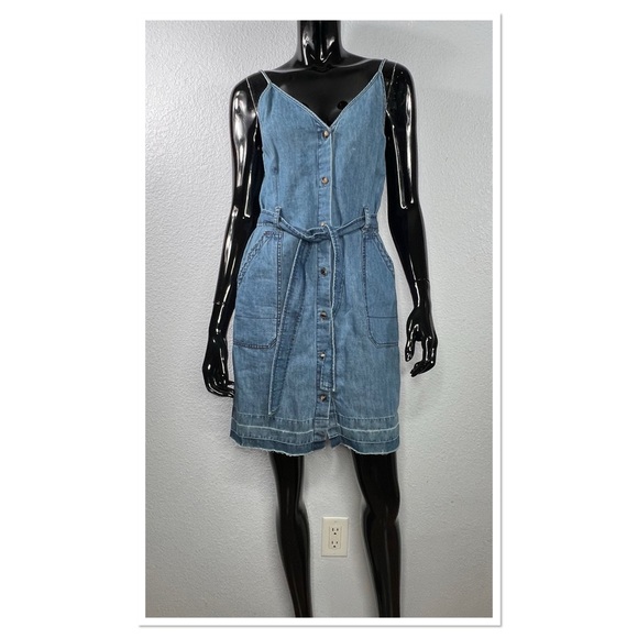 J Brand Carmela Button Front Chambray Dress Belted Cotton Denim Sz S - Picture 3 of 11